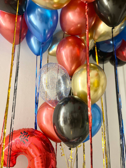 Воздушные гелиевые шары машина Маккуин красный/синий/золото/черный шары с дождиком№4480