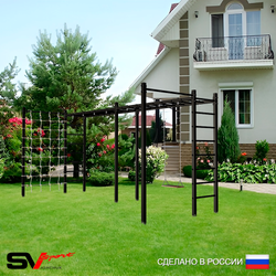 Уличная шведская стенка Sv Sport рукоход х 2 с комплектом турник прямой 2шт У50366 (Деревянные/Сетка)