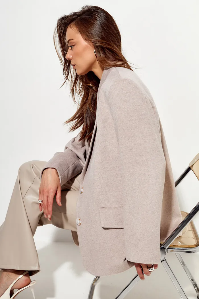 Пальто-пиджак с шерстью жемчужного цвета