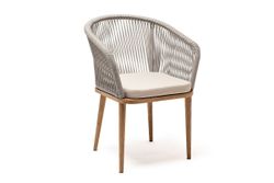 "Марсель" стул плетеный из роупа, основание дуб, роуп серый меланж круглый, ткань бежевая 052