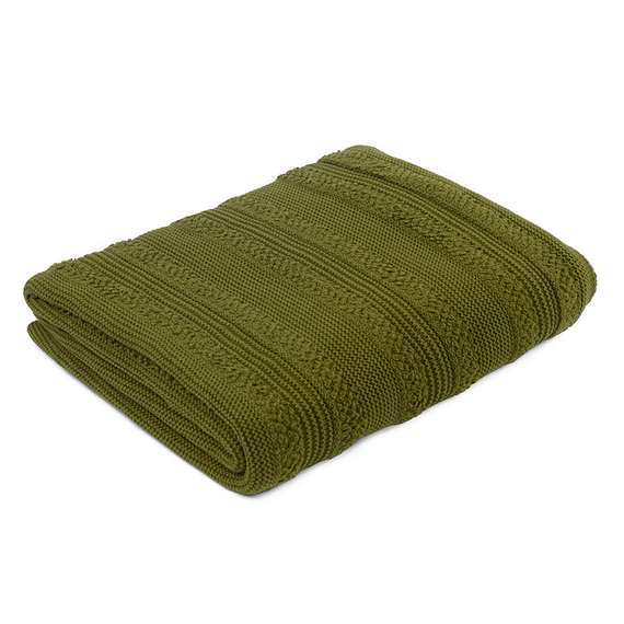 Плед из хлопка с буклированной вязкой оливкового цвета из коллекции essential, 130х170 см