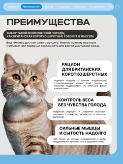 Корм сухой для стерилизованных кошек породы Британская короткошерстная, с лососем, 2 кг, QUATTRO