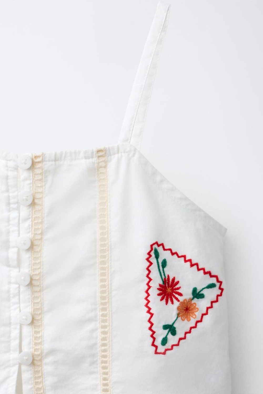 ZARA ТОП С ВЫШИВКОЙ ПЭЧВОРК, ЭКРЮ