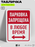 Табличка для парковки "Парковка запрещена в любое время", для дома, офиса, организаций, 40х30 см, Silver Plane x Айдентика Технолоджи