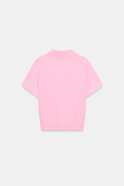ZARA ТРИКОТАЖНОЕ ПОЛО С КОРОТКИМИ РУКАВАМИ, МЯГКИЙ РОЗОВЫЙ