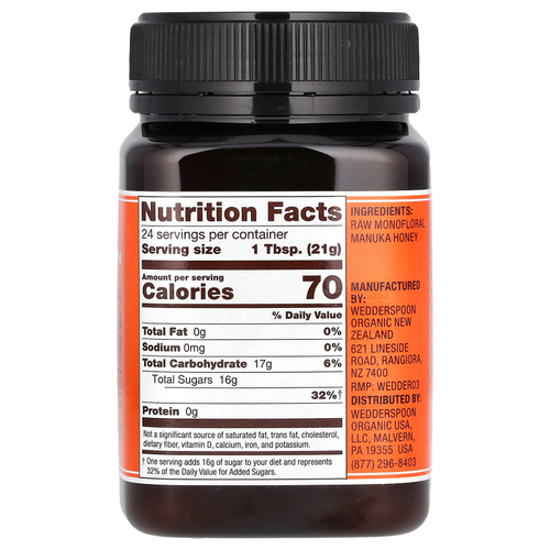 Wedderspoon, необработанный монофлорный мед манука, KFactor 16, 500 г (1,1 фунта)