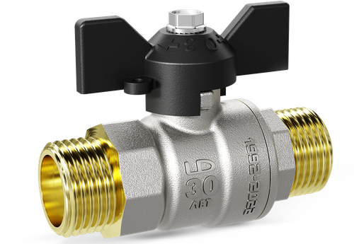 Кран шаровой латунный никелированный для газа наружная/наружная резьба бабочка, LD Pride