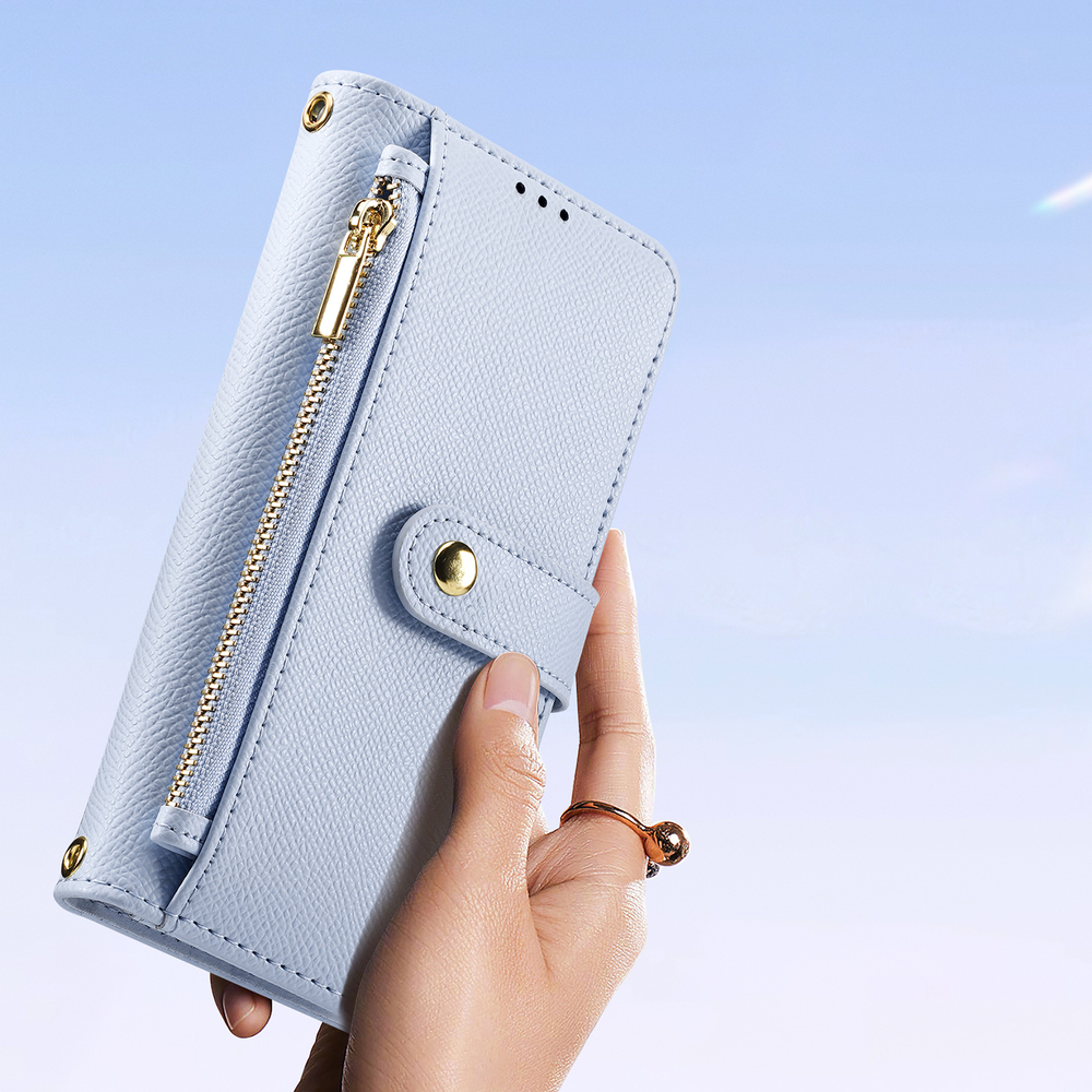 Чехол кошелек из TPU кожи светло-синего цвета (Light Blue) от Dux Ducis для iPhone 16 Pro Max, серия Lawa Series Case