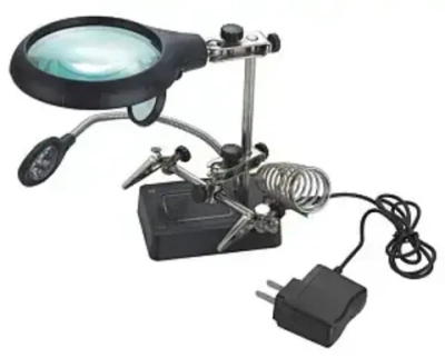 Лупа Kromatech настольная 2,5x/7,5x/10x, 34/90 мм, с держателем и подсветкой (5 LED) MG16129-С