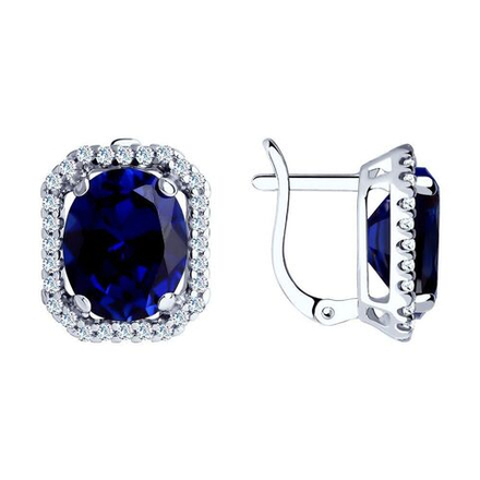 Серебряные серьги с фианитом и сапфировым корундом