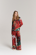 Шелковая блуза с кантом - новогодние лошади