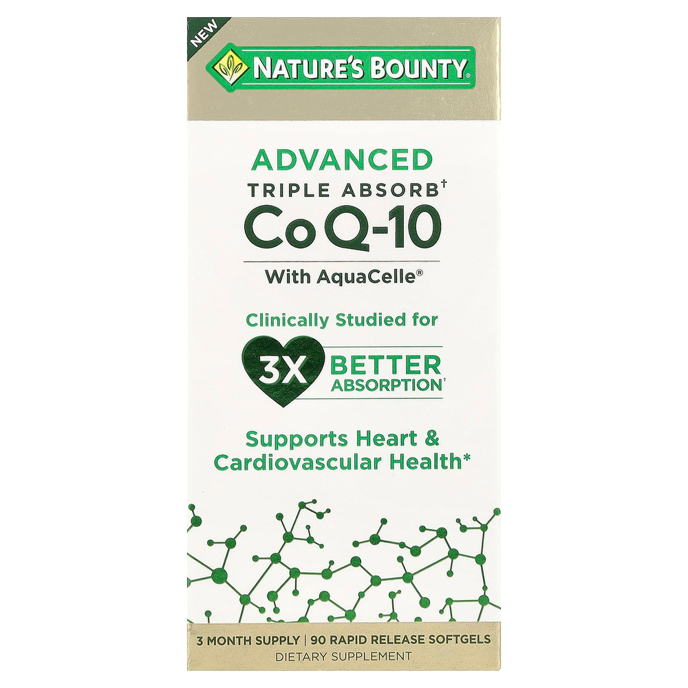 Nature's Bounty, Advanced Triple Absorb CoQ-10, 90 мягких таблеток с быстрым высвобождением (100 мг в каждой капсуле)