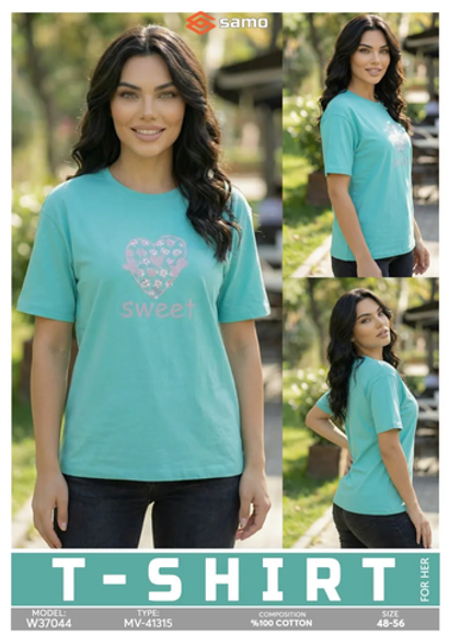 37044 Футболка женская однотонная с принтом зеленый (56)