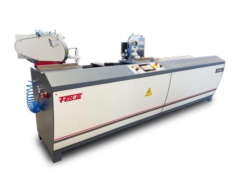 Усозарезной торцовочный двухголовый пильно-сверлильный станок для изготовления мебельных алюминиевых фасадов FEN-IS FN300CK Фенис