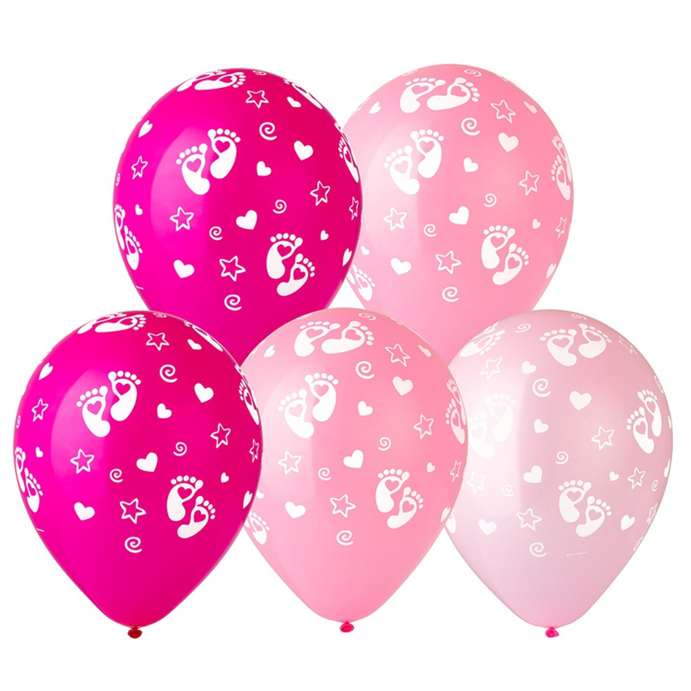 Шар латексный 30см Пяточки Девочка (Розовый)