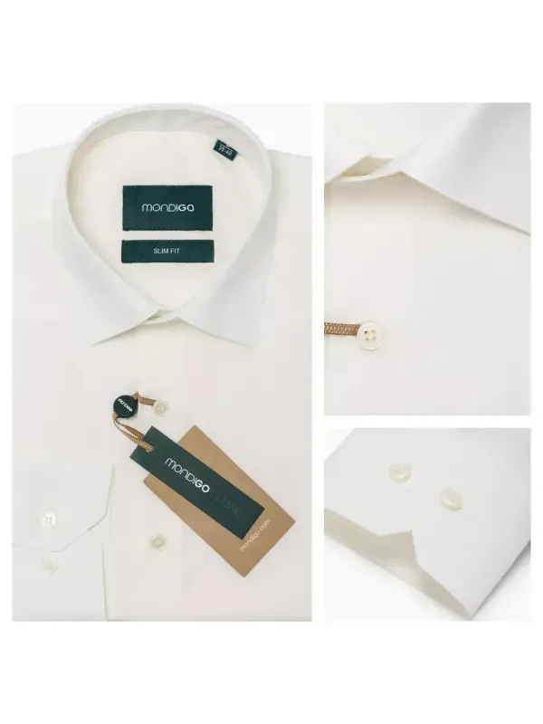 Рубашка приталенная SLIM FIT с длинным рукавом, молочная