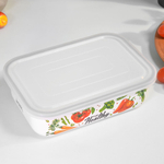 Лоток 1,5л эмалированный "Овощи" с пластиковой крышкой, тм Appetite