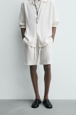 ZARA ШОРТЫ RELAXED FIT ИЗ 100% ЛЬНА, БЕЛЫЙ