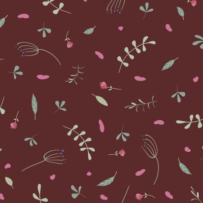 pattern with leaves and flowers 29102021 dark red