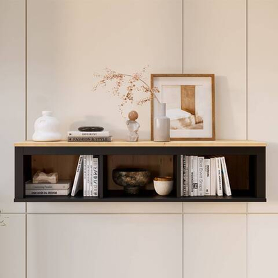 Полка навесная с 3 секциями Хемнэс/Кымор, 183х34х37см, черный/светло-коричневый