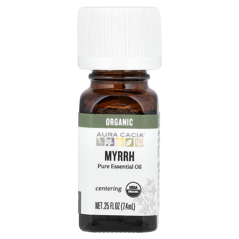 Aura Cacia, чистое эфирное масло, органическая мирра, 7,4 мл (0,25 жидк. унции)