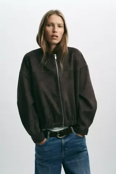 ZARA КУРТКА ИЗ ИСКУССТВЕННОЙ ЗАМШИ, ШОКОЛАДНЫЙ