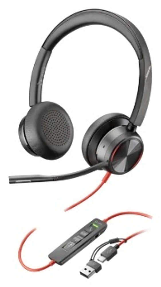 Наушники HP Poly BLACKWIRE 8225 STEREO USB-C HEADSET +USB-C/A ADAPTER 8X223AA черный