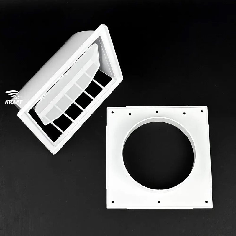 Вывод, выход стенной 175х175 мм с обратным клапаном с выходом D125 белый