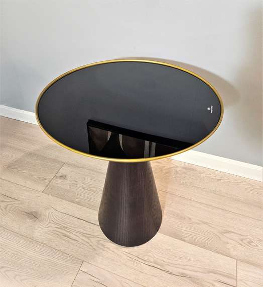 Стол журнальный Bell, Ø50х60 см, черное стекло, дерево, латунь