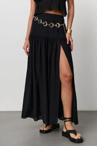 Юбка макси с разрезом из жатого хлопка черного цвета
