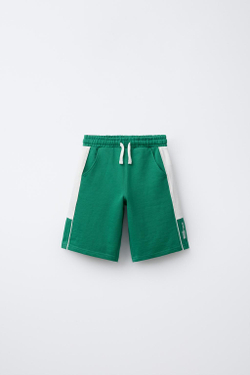 ZARA ШОРТЫ-БЕРМУДЫ ИЗ МЯГКОЙ ТКАНИ С ЛАМПАСАМИ, ЗЕЛЕНЫЙ