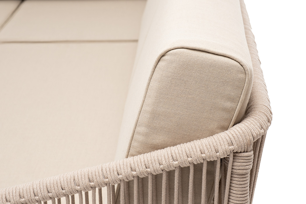 "Канны" модульная угловая лаунж-зона из роупа (веревки) со столом "Диего" (молочный), цвет бежевый