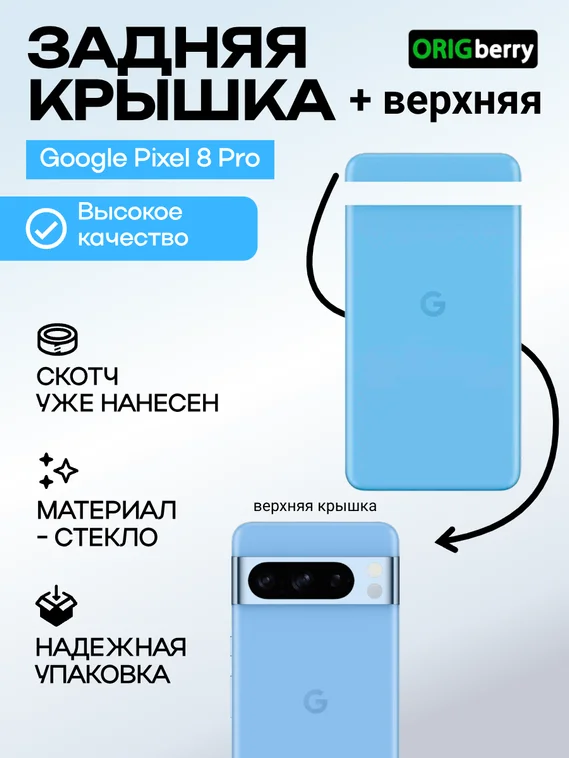 Комплект задняя и верхняя крышка для Google Pixel 8 Pro голубая (Bay)
