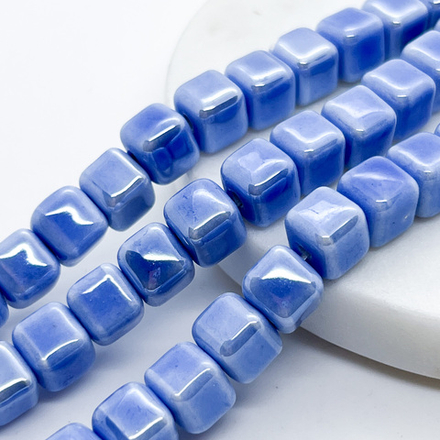 Бусина Куб, керамика, цвет синий, размер около 8,8*8,3 мм, цена за набор 9 шт