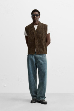 ZARA ЖИЛЕТ ИЗ 100% ШЕРСТИ, КОРИЧНЕВЫЙ