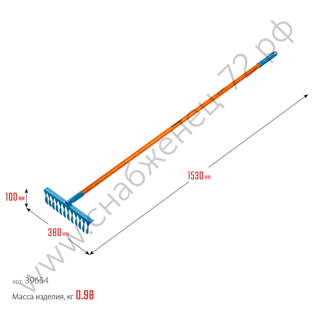 GRINDA PR-12T FIBER, 380 х 100 х 1530 мм, 12 витых зубцов, углеродистая сталь, фибергласовый черенок, PROLine (39654)