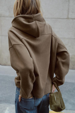 ZARA МЯГКОЕ ХУДИ С КАПЮШОНОМ, ТЕМНЫЙ СЕРО-КОРИЧНЕВЫЙ