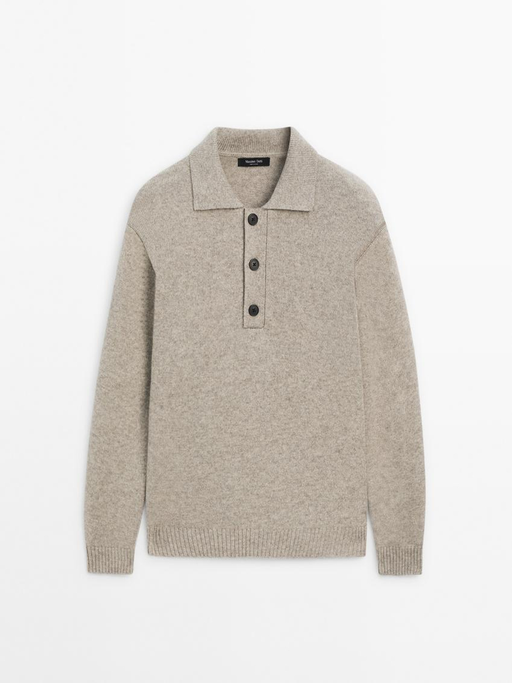 Massimo Dutti Легкий свитер с воротником поло, песочно-коричневый