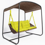 Садовая качеля-диван Коричневый с желтой подушкой