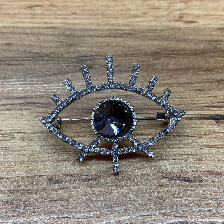 Брошь Всевидящее око кристалл серый стразы металл серебристый