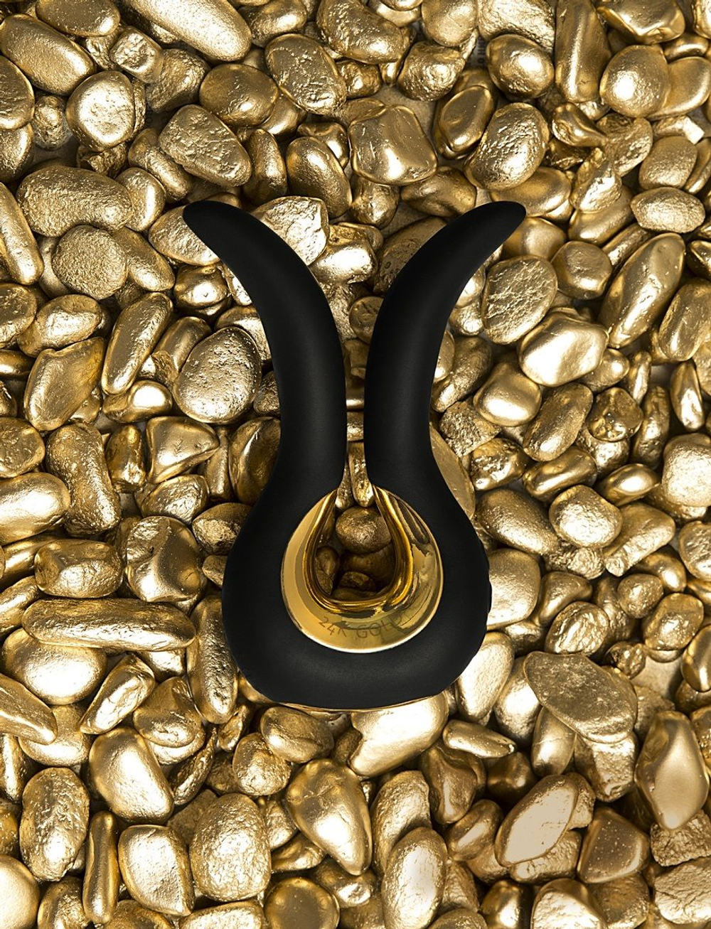 Чёрный сплит-вибратор Gvibe Mini Gold с покрытием золотом (Цвет: черный с золотистым)