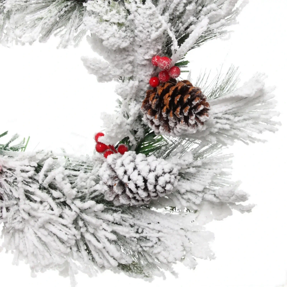 Венок хвойный «Заснеженный сад» d-50 см светодиодный, ПВХ, леска, белое напыление,свечение - Теплый белый