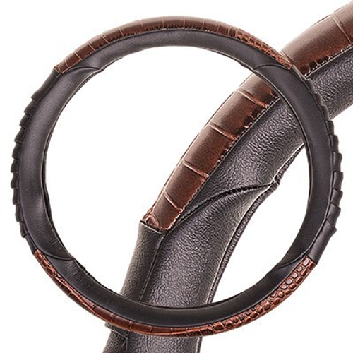 Оплетка руля M 37-38 см экокожа черная Wood-5 (SKYWAY)