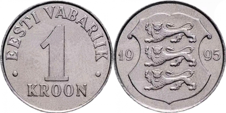 Эстония 1 крона, 1992 - 1995 Герб XF