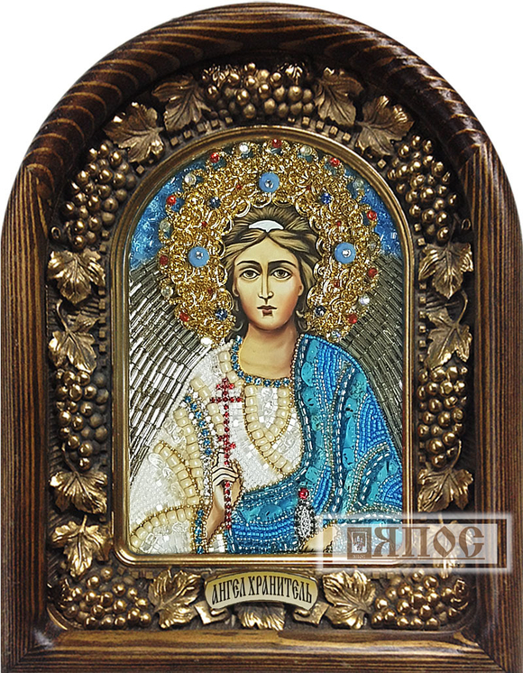 Ангел Хранитель, дивеевская икона из бисера, камни, размер 11х14 см