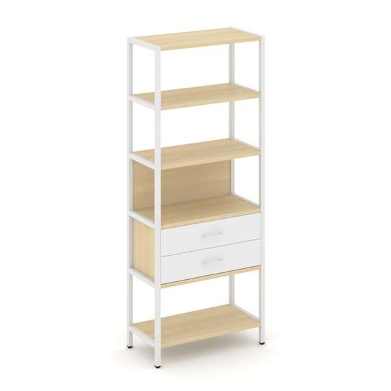 Shelf System Односекционный стеллаж пятиярусный с ящиками SN.STM-512 Акация Лорка/Белый/Металл Белый