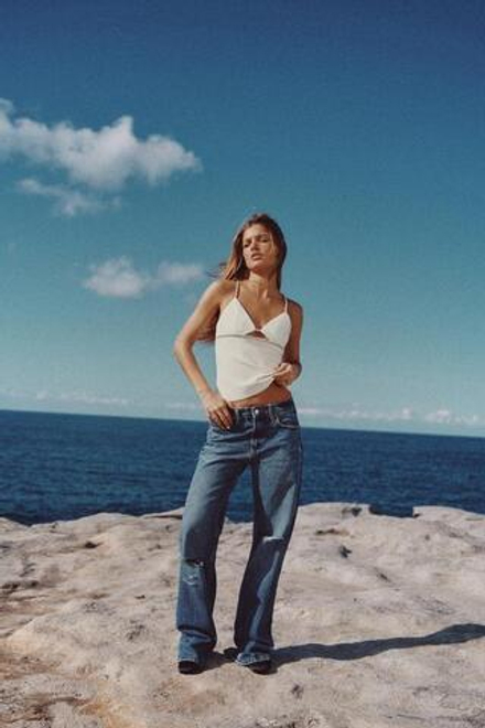 ZARA ТОП С ВЫРЕЗОМ И СТРАЗАМИ, БЕЛЫЙ