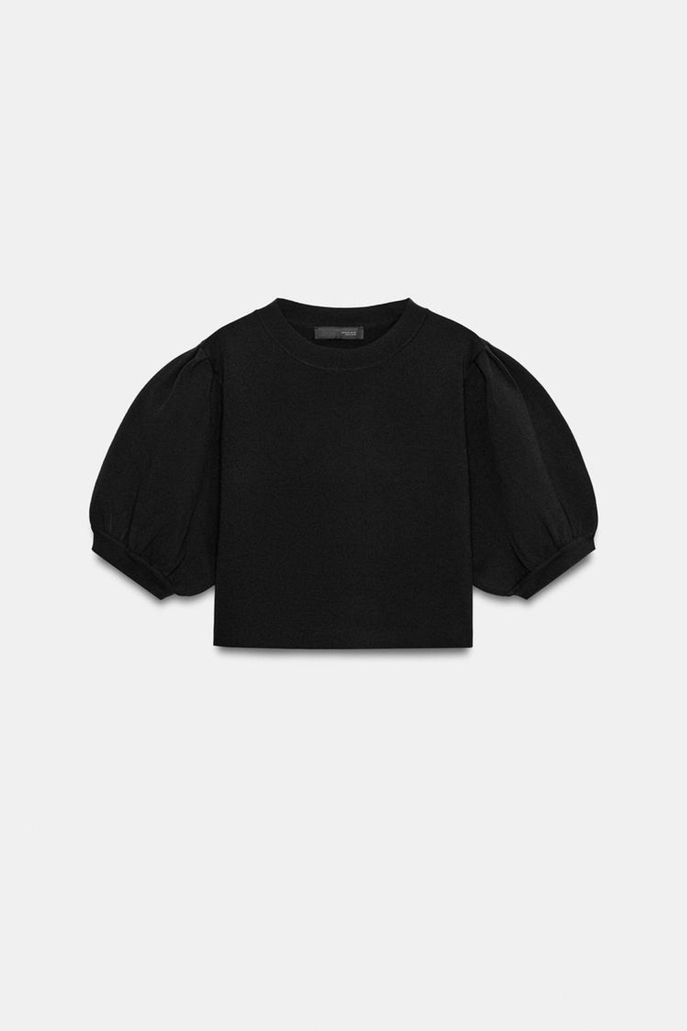 ZARA ТРИКОТАЖНЫЙ ТОП С ОБЪЕМНЫМИ РУКАВАМИ, ЧЕРНЫЙ