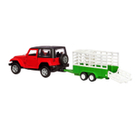Модель 1:42 Jeep Wrangler c прицепом для перевозки животных, открываются двери, инерция