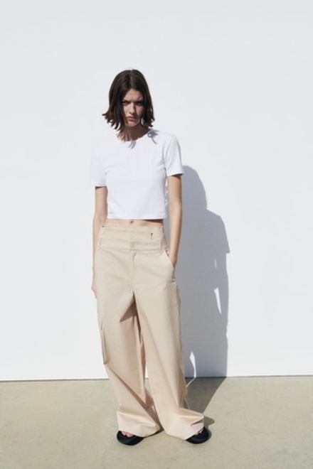 ZARA УКОРОЧЕННАЯ ФУТБОЛКА, БЕЛЫЙ